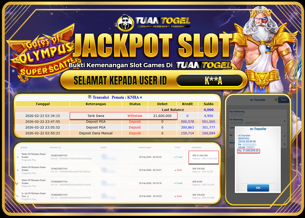 TUANTOGEL JACKPOT SLOT GATES OF OLYMPUS SUPER SCATTER Rp21.600.000